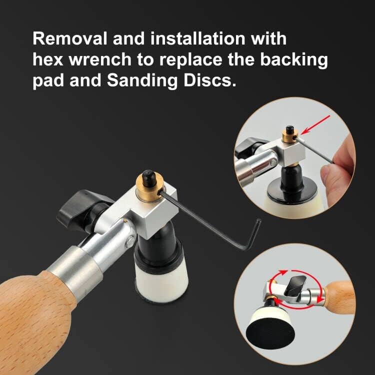 MAXMAN Bowl Sander Kit, Sanding Block, Wood Lathe Tools with 50Pcs Hook & Loop Sanding Discs+ 1" & 2" Backing Plates and Foam Interface Pads, 13" Long Hardwood Handle and Dual Bearing Head for Woodworking - Image 5